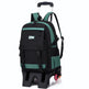 Black and green backpack with wheels on a white background
