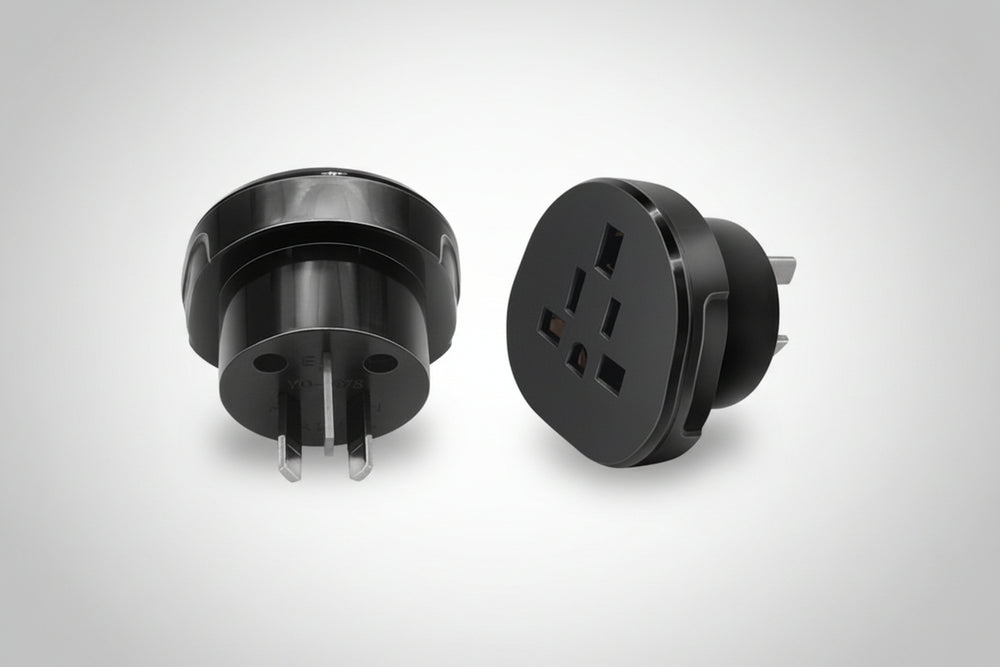 US/UK to AU Power Adapter – Multi-Function Travel Socket (Black & White)