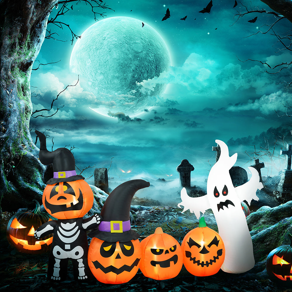 7.5ft Inflatable Halloween Pumpkin Ghost Family, Blow Up LED Display For Garden Indoor Outdoor EX-STOCK