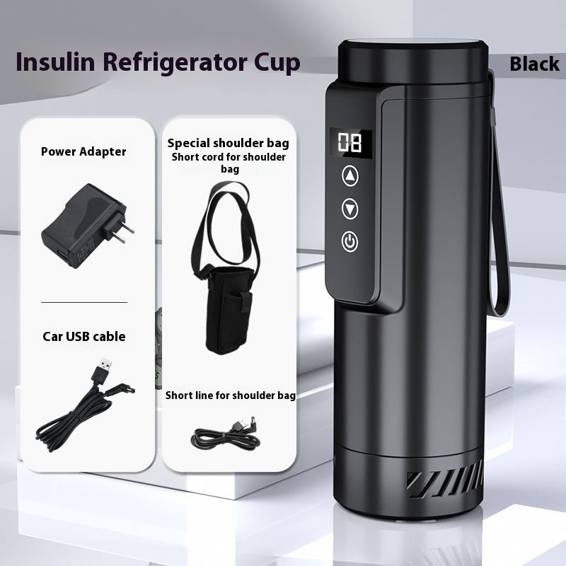 Portable Insulin Refrigerator Cup – Digital Temperature Control, USB Powered (Black & White)