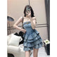 Women's sleeveless tube Denim High Waist Slimming Jeans layered flared mini Dress - EX-STOCK CANADA