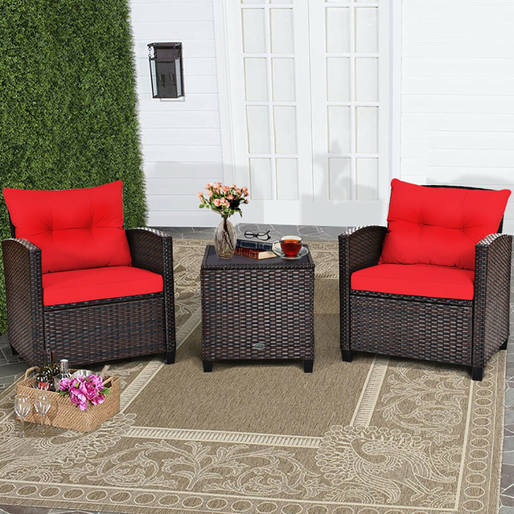3 Pieces Rattan Patio Furniture Set With Washable Cushion EX-STOCK Canada 