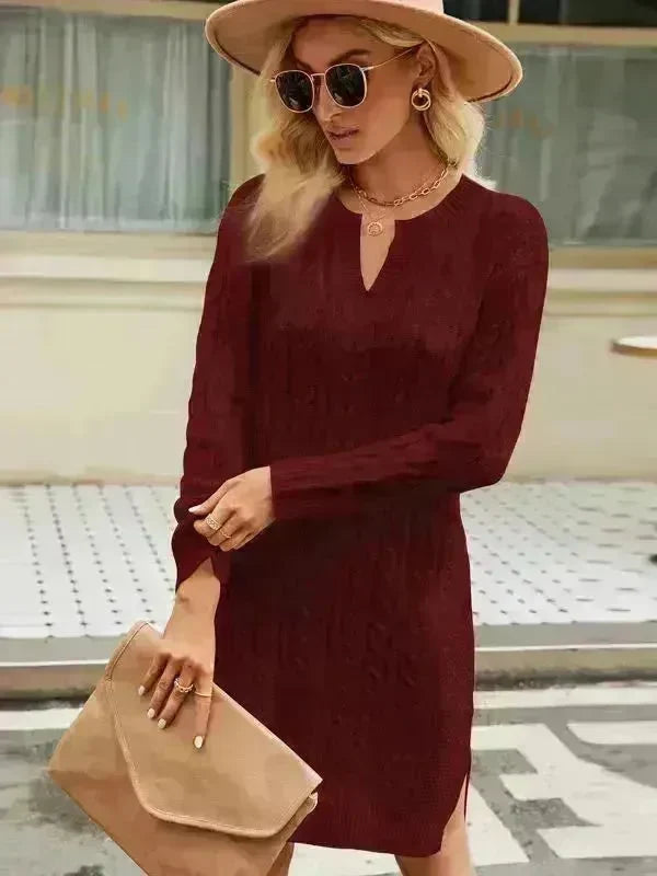 Autumn Winter Slim fit Twisted Split Mini Knitted Wool Sweater Dress - EX-STOCK CANADA