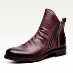 Men's Side-Zip Ankle Boots | Ruched PU Leather | Black Brown Grey Dark Brown