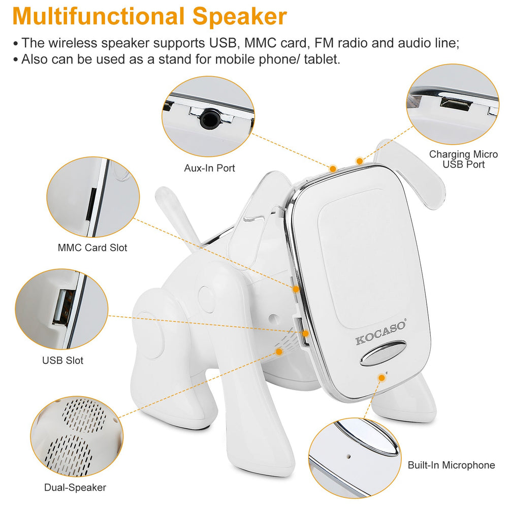 Puppy Dog Wireless Speaker Portable Mini Music Player Stereo Cute Animal Speaker With Built-In Mic FM Radio Stereo Bass MMC Card Slot USB Port For Cellphone Tablet EX-STOCK