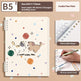 Notebook with cartoon designs on a beige background
