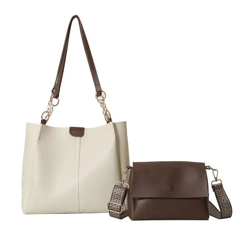Two-piece Set Large Capacity Leather Totes shoulder Work Commuter Bag - EX-STOCK CANADA