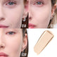 Close-up of a woman's face with different skin tones labeled 01#, 02#, and 03#. A makeup swatch is also included.