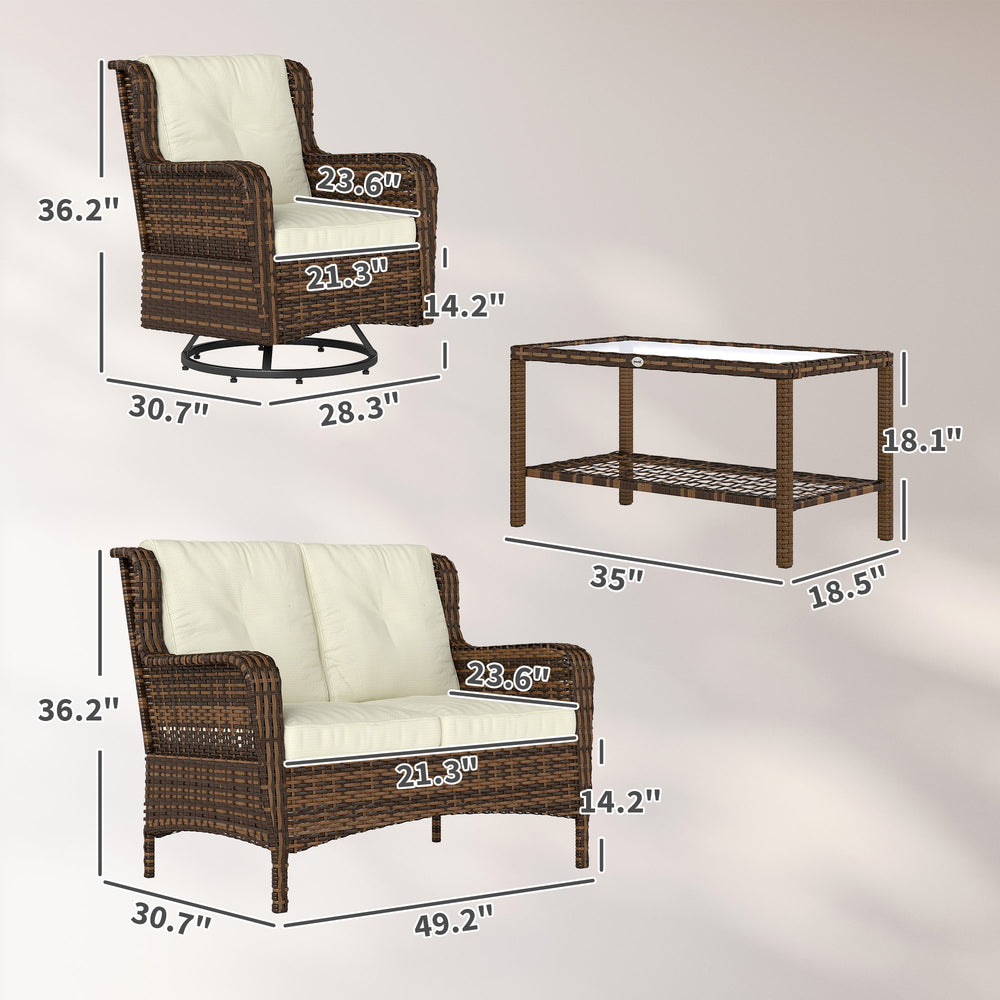 Ensemble de mobilier de patio en rotin 4 pièces, ensemble de conversation avec fauteuils à bascule pivotants, table et causeuse pour jardin, patio, crèmeEX-STOCK Canada 