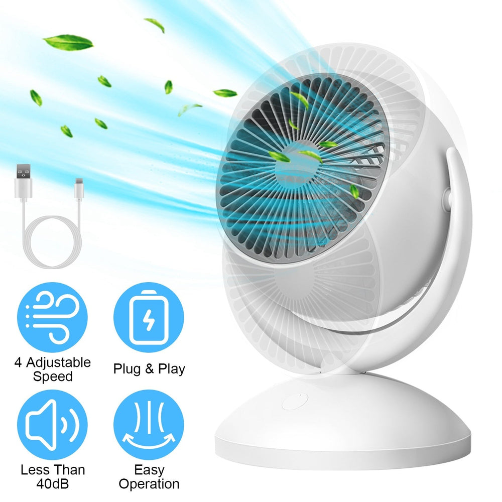 Air Circulator Desk Fan Portable Desktop Rechargeable Oscillating Fan With 4 Speeds 360 Degree Tilt Head Automatic Rotation Quiet 40dB Table Fan For Home Office Bedroom EX-STOCK