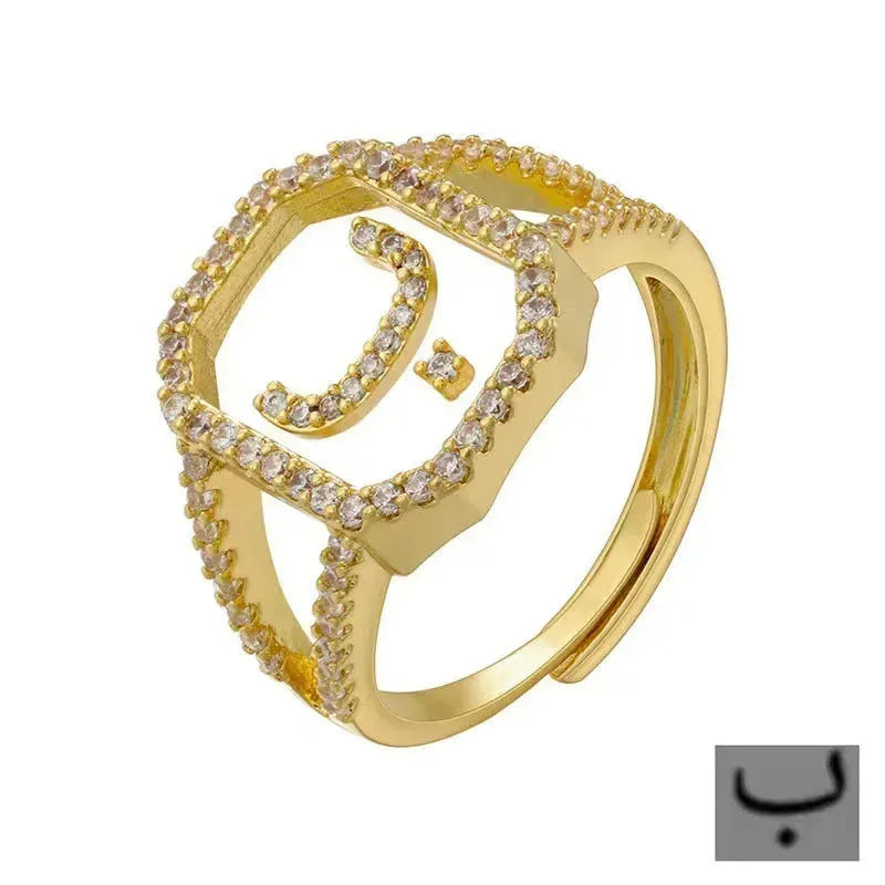 Fashion Micro Inlaid Zircon Arab Letters Ring for women - EX-STOCK CANADA
