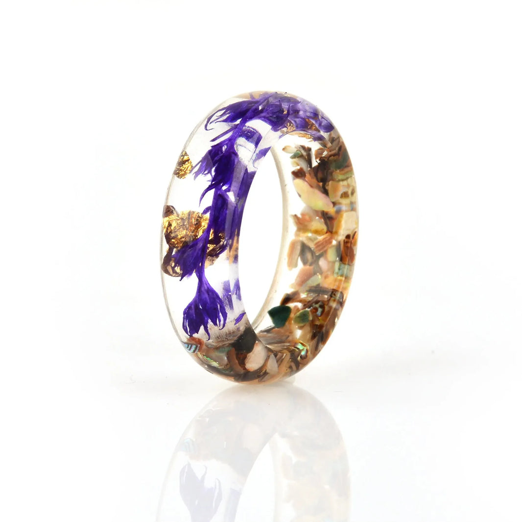 Dried flower resin ring