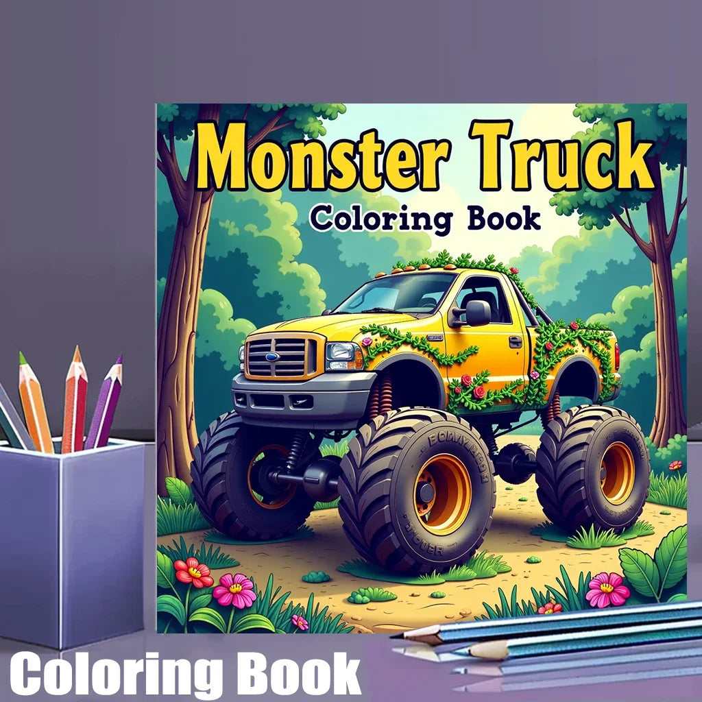 Monster Truck Coloring Book for Kids & Adults – 28 Pages Stress Relief Colouring Book | 20×20cm
