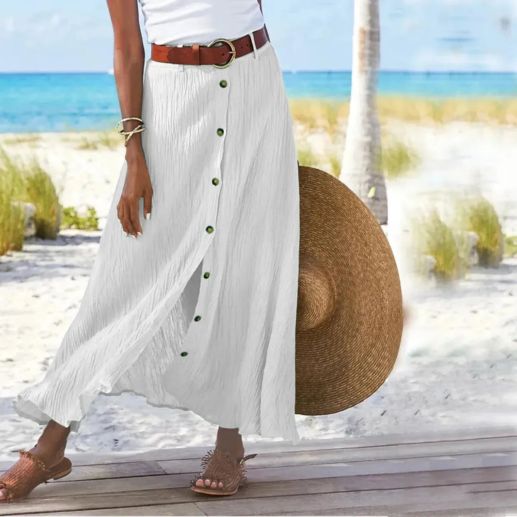 Women's summer Fashion Cotton Linen A-Line Hip Mid Waist Long maxi Skirt - EX-STOCK CANADA