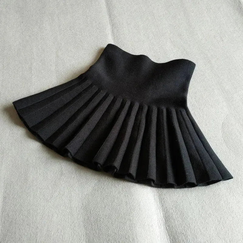 Girls Autumn Clothing Knitted Skirt High Waist Pleated Mini Skirt - EX-STOCK CANADA