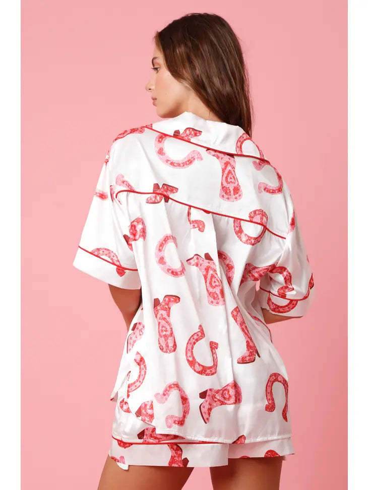 Satin Printed Two-piece Suit Pajamas For Women - EX-STOCK Canada