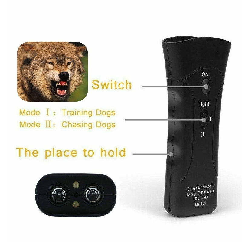 3-in-1 Anti Barking Dog Training Device Ultrasonic Dog Training Repeller  LED Flashlight EX-STOCK Canada 
