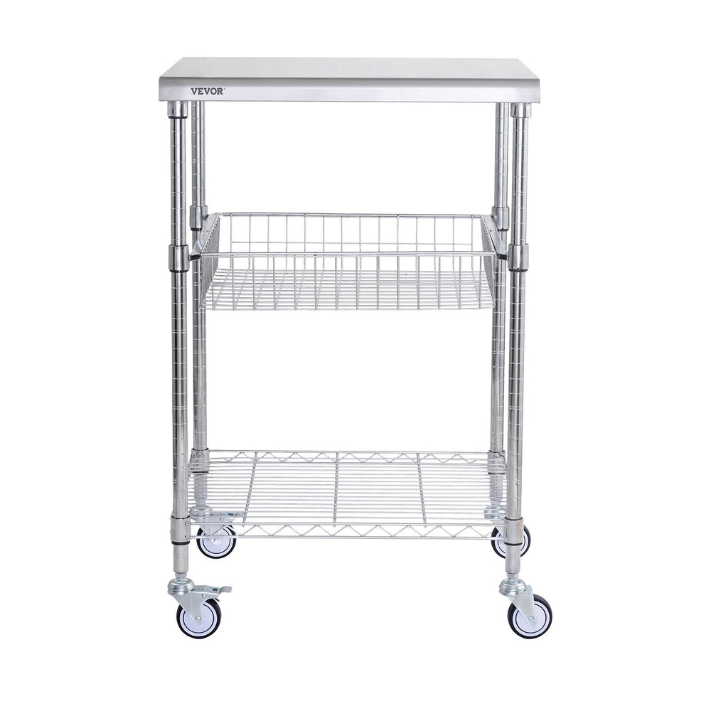 3-Tier Utility Cart Rolling Cart On Wheels 470 LBS 6 Hooks EX-STOCK