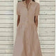 Women's European And American Lapel Casual loose button down Midi Denim jeans Mum Dress - EX-STOCK CANADA