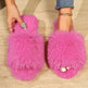 Fashion Open-toed Plush Slippers Winter Warm Indoor Bedroom Floor Soft Fluffy Slipper For Couple Solid Color House Shoes Women - EX-STOCK CANADA