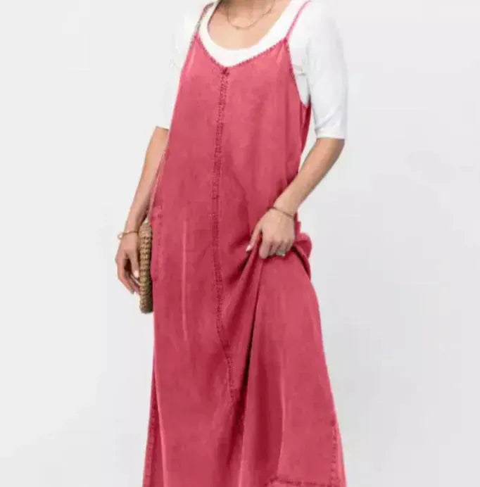 New Suspender Leisure Denim mum loose long Dress - EX-STOCK CANADA