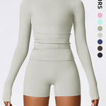 Women's Four Seasons Sports Suit, Women's Long Sleeve Round Neck Sports T-shirt And High Waist Tight Shorts Yoga Suit. EX-STOCK
