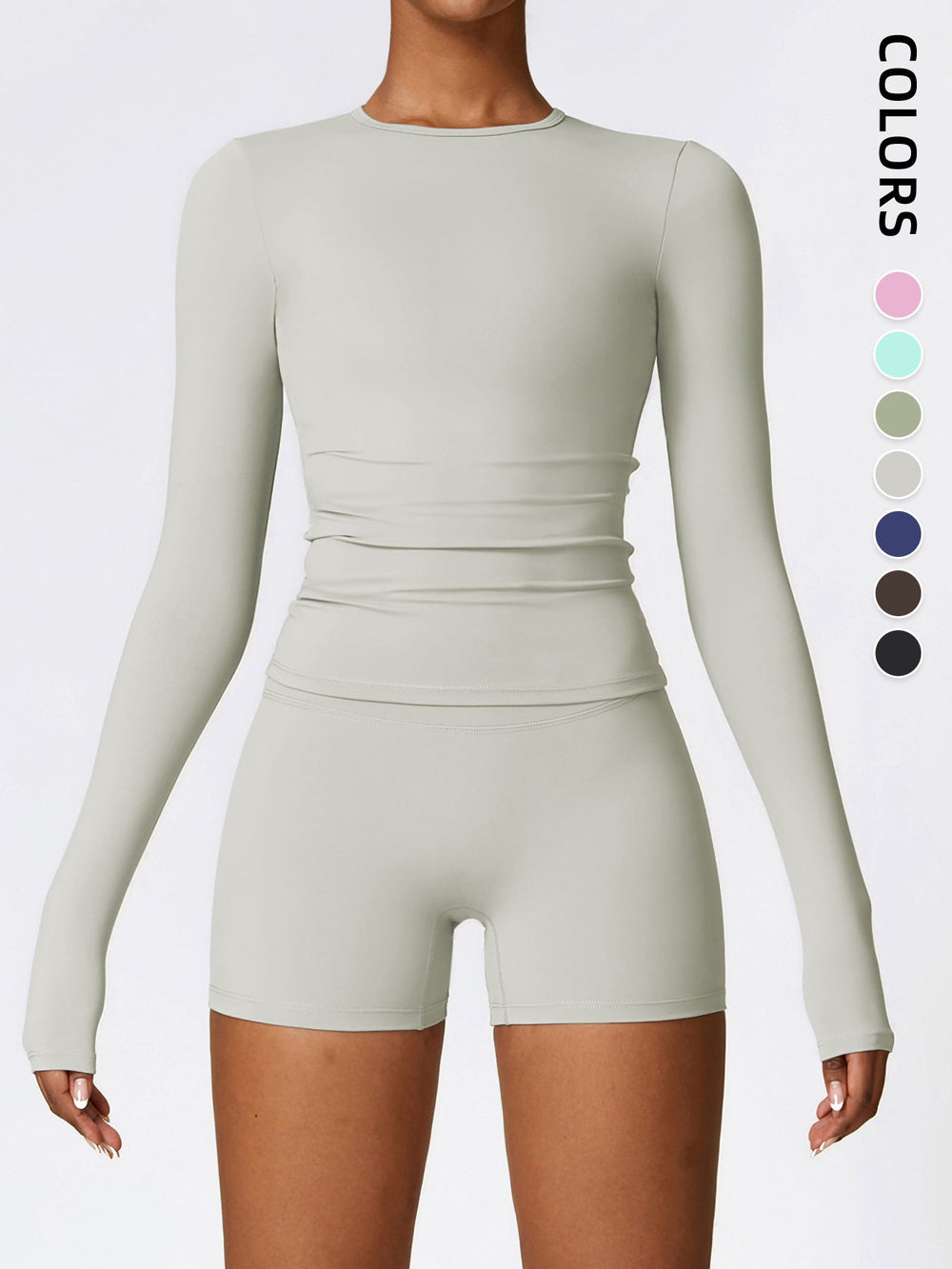 Women's Four Seasons Sports Suit, Women's Long Sleeve Round Neck Sports T-shirt And High Waist Tight Shorts Yoga Suit. EX-STOCK