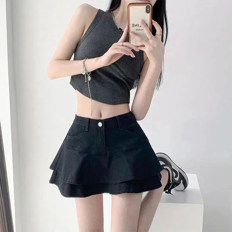 Women's White High Waist flared Mini  Denim Skirt golf skirt - EX-STOCK CANADA