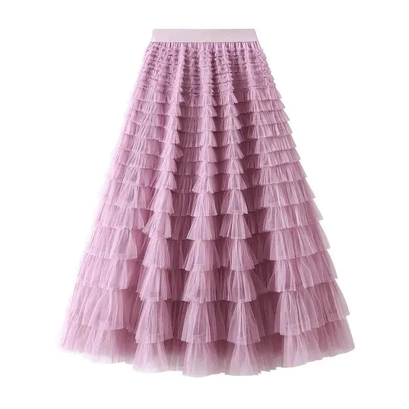 Cake Skirt Women's White Gauze long Layered tulle Skirt - EX-STOCK CANADA