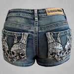 Bus Stop Women's Rhinestone Skull Wing Denim Shorts EX-STOCK Canada 