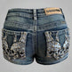Bus Stop Women's Rhinestone Skull Wing Denim Shorts EX-STOCK Canada 