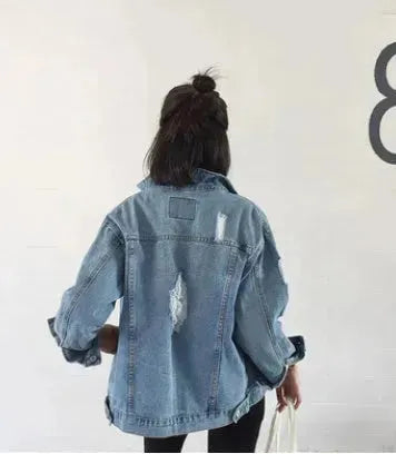 Unisex Casual Loose Wash Water Outwear Frayed Denim Jacket