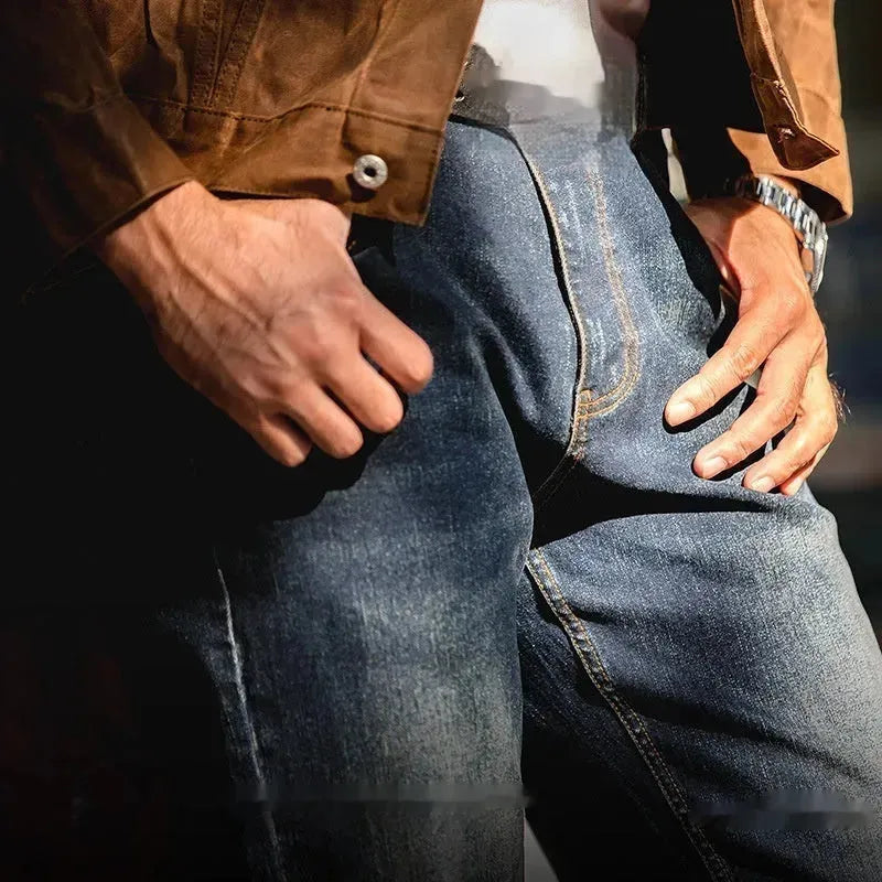 Denim Cotton Men's Vintage Denim Washed Straight Jeans pant