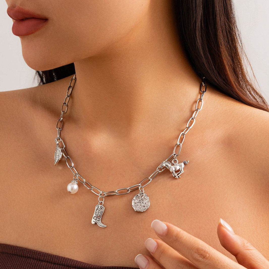 Cowboy Boot Alloy Pendant Necklace Irregular EX-STOCK