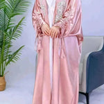 Simple Middle East Turkey Solid Color Plus Size Satin Robe Dubai Abaya Coat Turkey Abaya Kimono