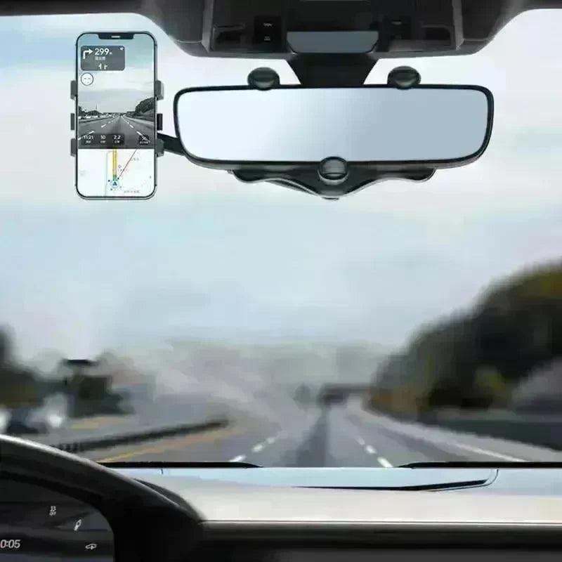 Car Rearview Mirror Phone Holder: Rotatable, Retractable, 360°, All Phones & Cars 