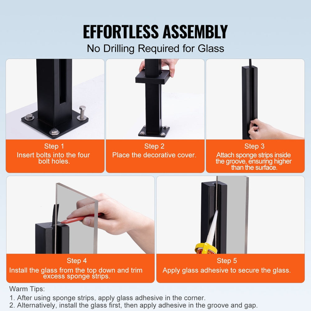 Thickness Tempered Glass, 304 Stainless Steel Glass Mounting Clamp, Glass Shelf Bracket For Balcony, Garden, Deck, Stair, Black EX-STOCK