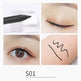 Eyeliner pen with close-up examples of application on eyes and skin.