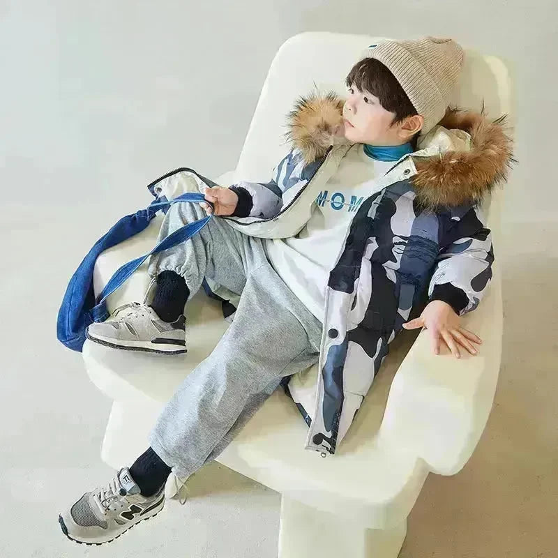 Big Fur Collar Mid-length Medium And Large Children's Clothing Thick Winter Wear Coat - EX-STOCK CANADA