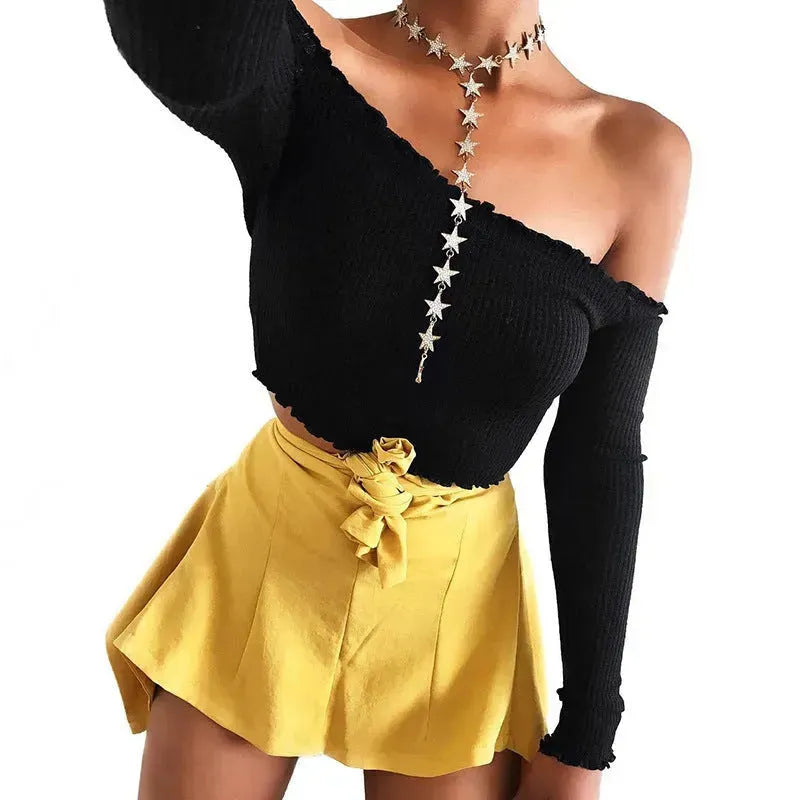 Sexy Cotton Blend Crop Top Off Shoulder Black Red Crochet Women Brandy Elegant Short Tank Crop Tops Bustier - EX-STOCK CANADA
