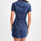 European And American Denim Lapel Short Sleeve Slim Top Sheath Skirt Outfit 