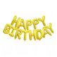 Gold 'Happy Birthday' balloon banner on a white background