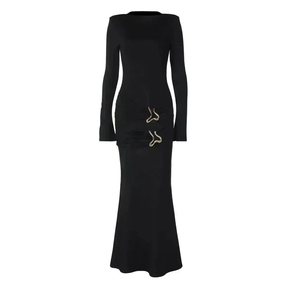 Fashion Round Neck Slim Fit Long Sleeve Bodycon Black Dress - EX-STOCK CANADA