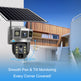 Solar-powered security camera with a modern house in the background