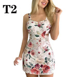 High Waist Women Dresses Spring And Summer Spaghetti Strap Large Flower Print Skirt - EX-STOCK CANADA