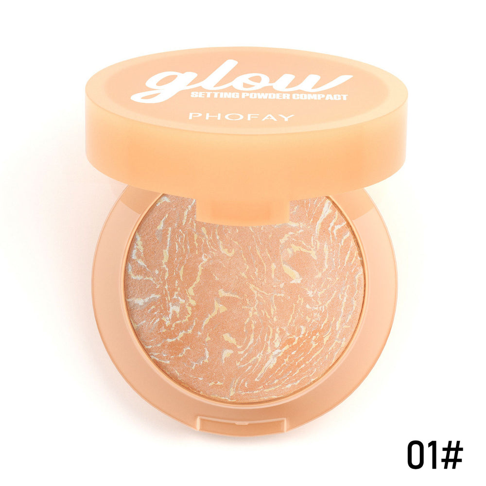 Compact powder with 'glow' branding on a white background
