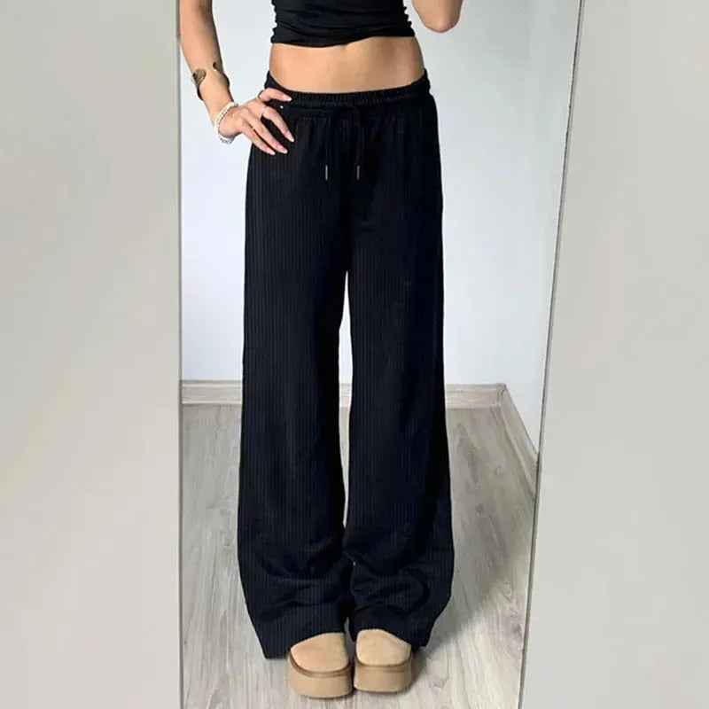 Pure Color Minimal Versatile Sports Style Low Waist Lace-up Draping Mop Straight-leg Trousers - EX-STOCK CANADA