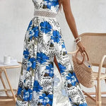 Elegant Spring chic Vacation Resort floral summer maxi dress
