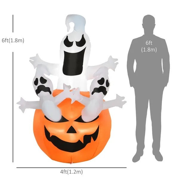 6FT Tall Halloween Inflatable Jack-O-Lantern And Ghosts, Outdoor Blow Up Yard Decoration With Pumpkin Lantern And LED Lights For Garden, Lawn, Party, Holiday EX-STOCK Canada 
