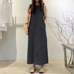 Women's Fashion Sleeveless Mum loose Long Denim Dress